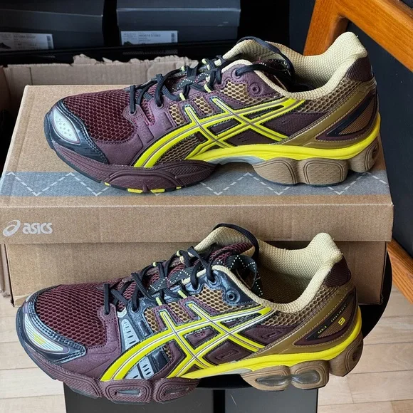 Mens ASICS Men’s Maroon and Yellow Running Shoes - Picture 3 of 7